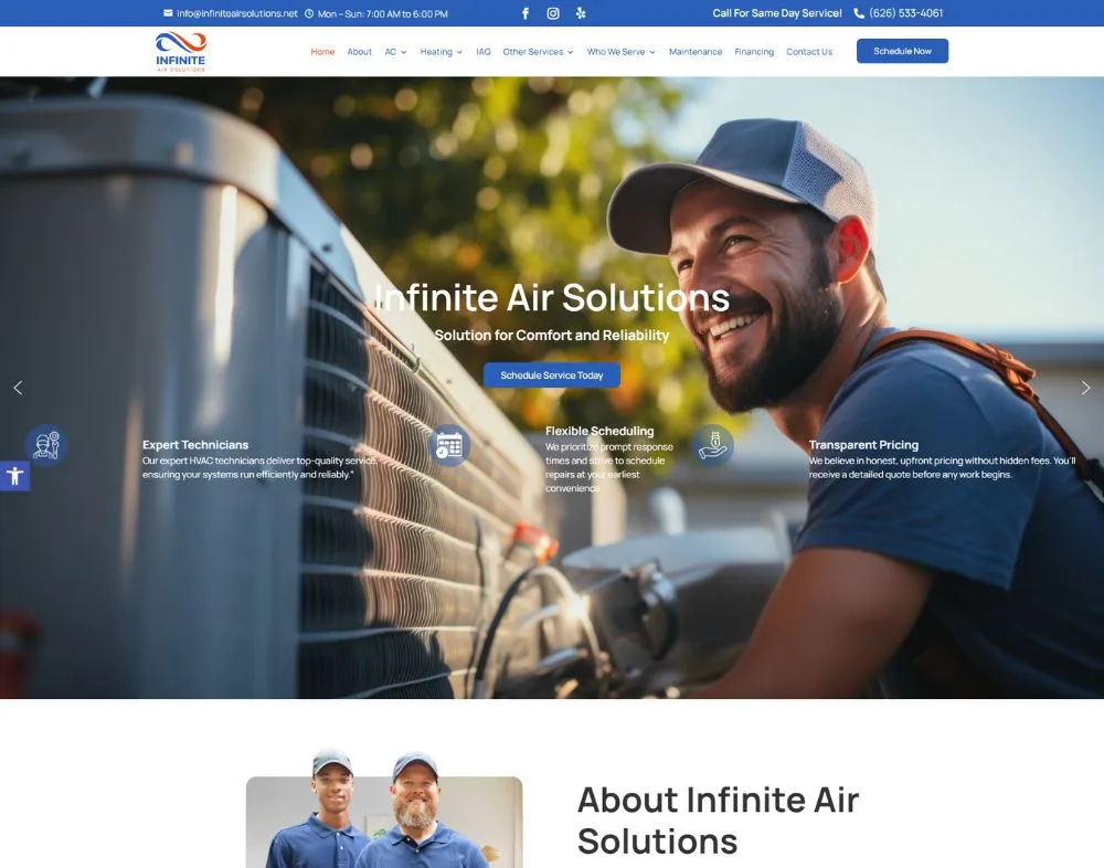 infinite air solutions website portfolio image